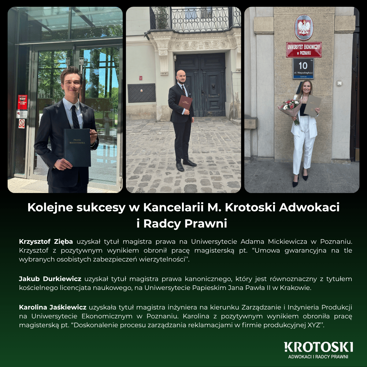 Gratulacje dla absolwentów- nasi pracownicy z nowymi tytułami