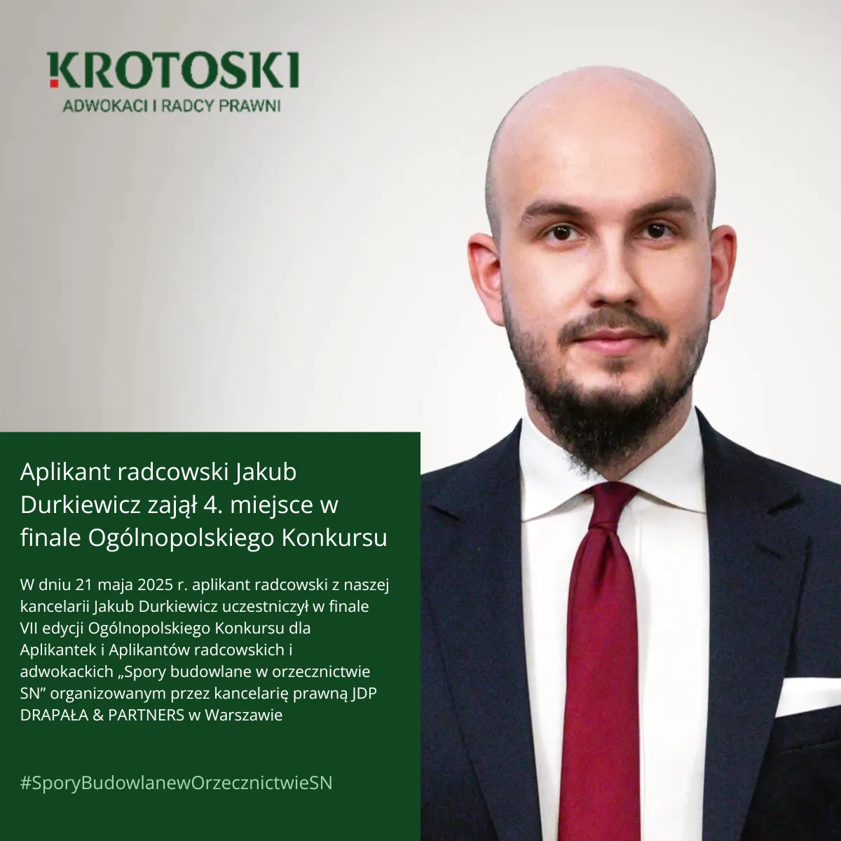 Aplikant radcowski Jakub Durkiewicz zajął 4. miejsce w finale konkursu 