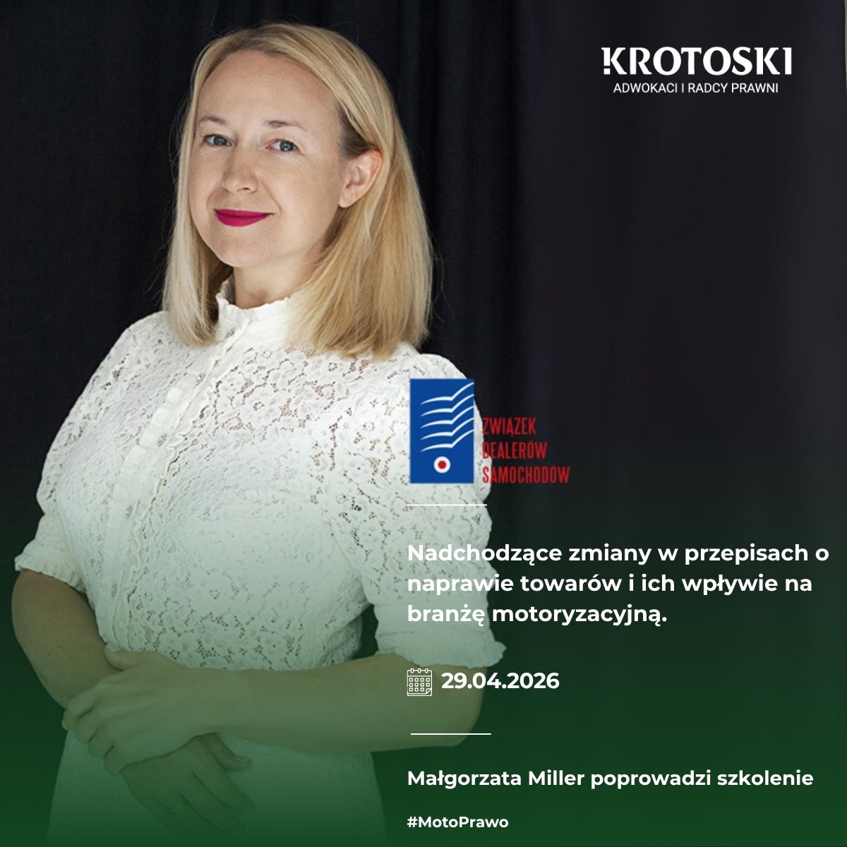 Małgorzata Miller poprowadzi szkolenie ,,Nadchodzące zmiany w przepisach o naprawie towarów i ich wpływ na branżę motoryzacyjną”