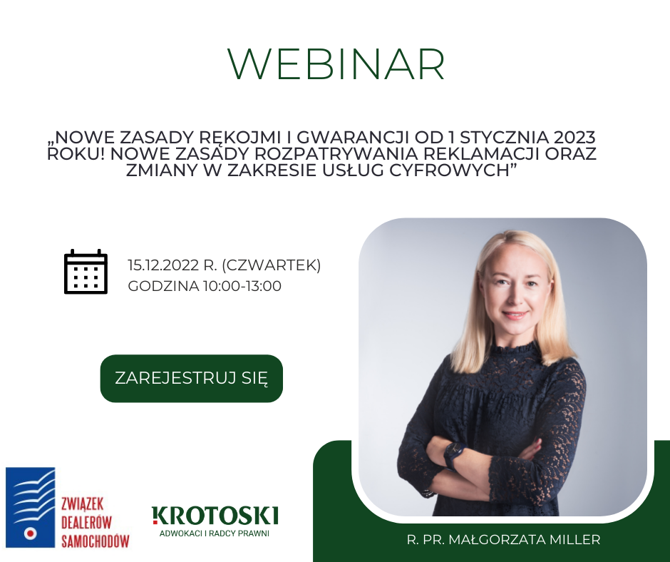 Webinar prawny: Nowe zasady rękojmi i gwarancji od 1 stycznia 2023 roku! 